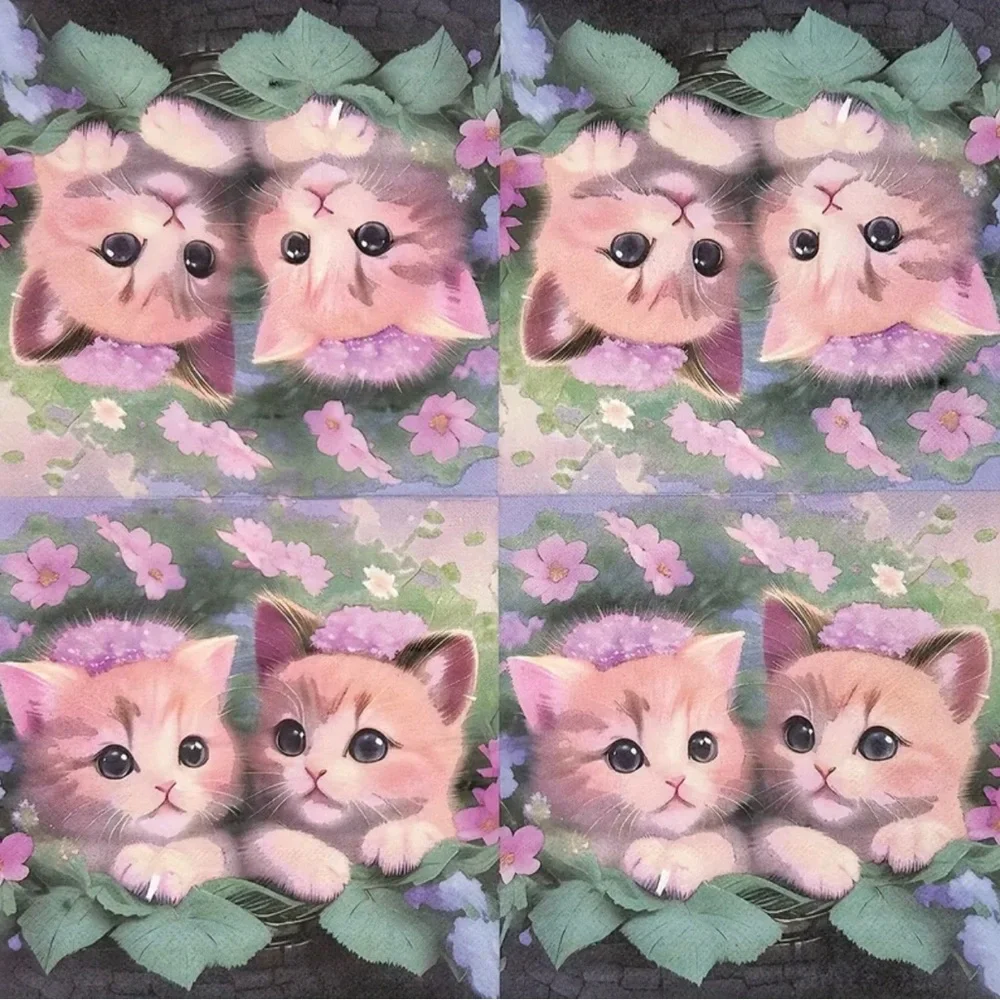 Sweet Kittens in Basket Foliage Luncheon Paper Napkins, 20 ct